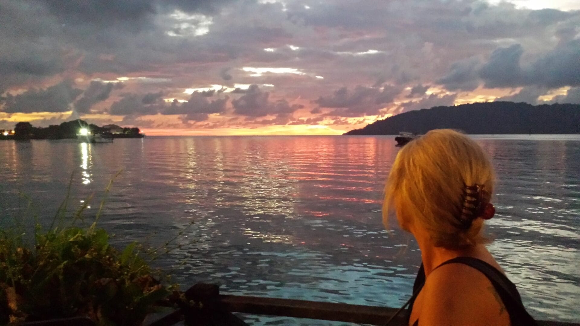 The Backpacking Housewife enjoying a sunset in Kota Kinabalu Malaysia