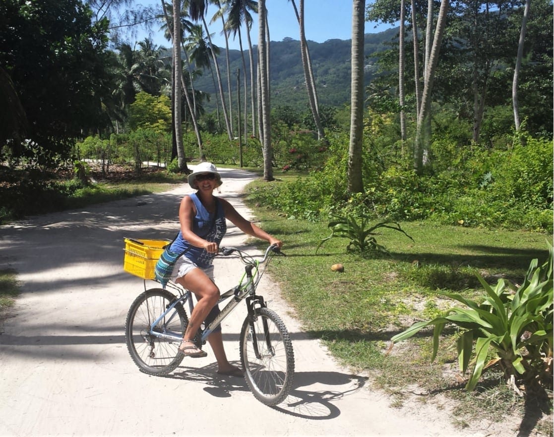 The Backpacking Housewife exploring the island of La Digue in Seychelles by bicycle 