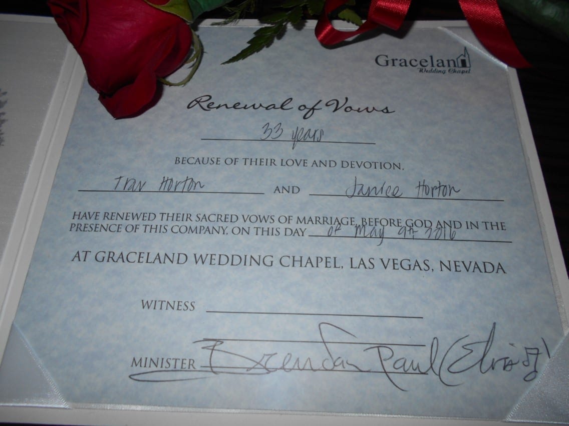 Our official certificate of renewal of vows
