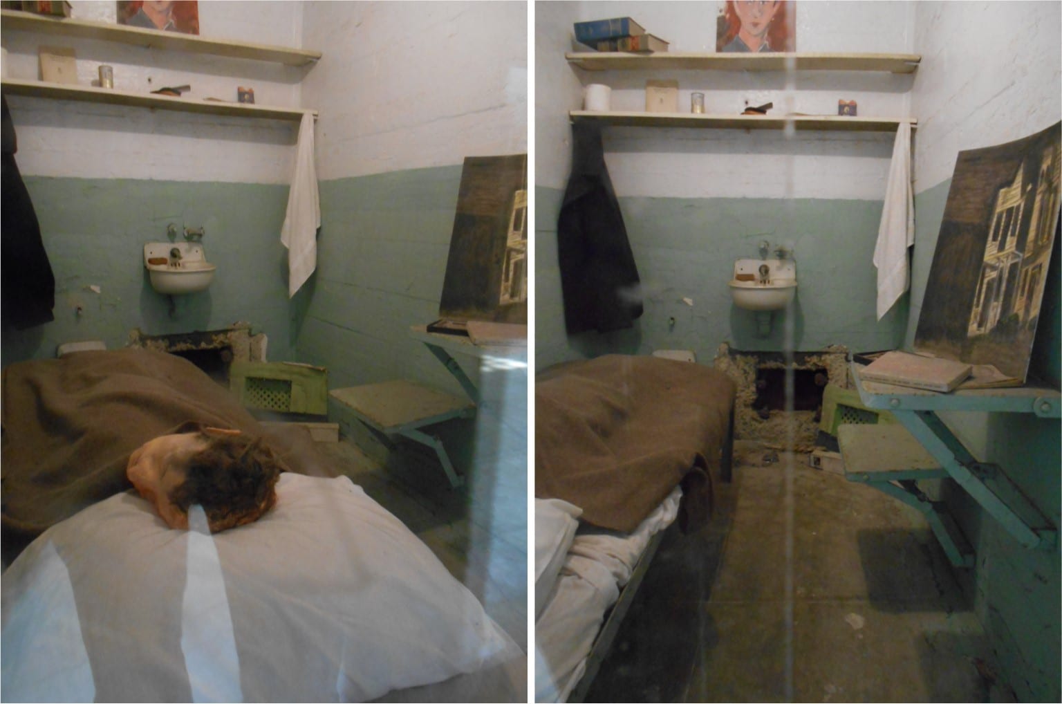The escape holes and model heads are on display at Alcatraz Prison. The Backpacking Housewife