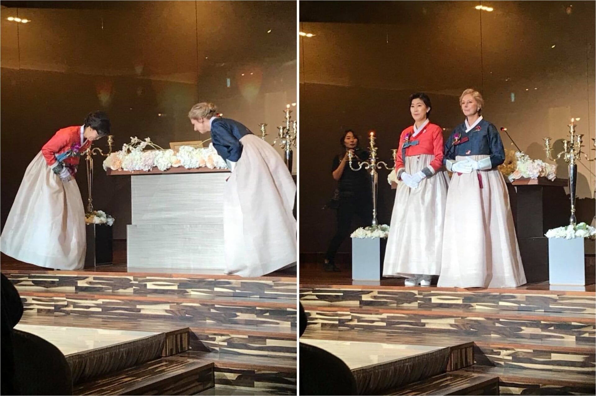 The two mothers start the ceremony with respectful bowing to each other and to the guests