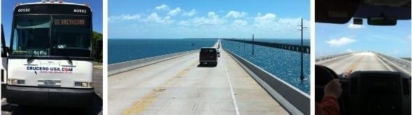 Front seat views on the Greyhound bus over the Seven Mile Bridge!