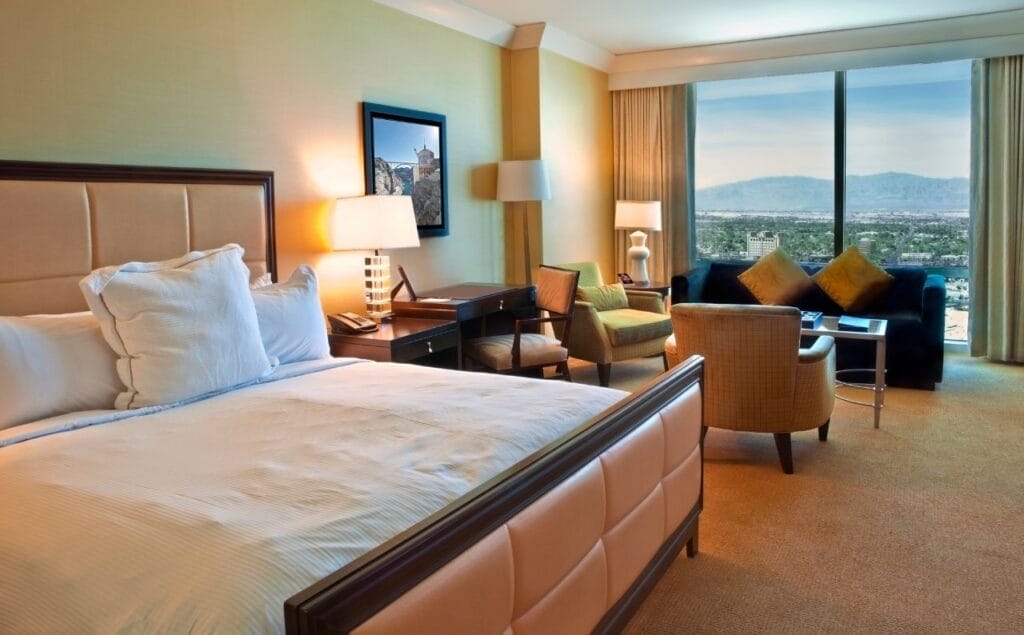 A stunning view of The Strip in Las Vegas and a luxury suite