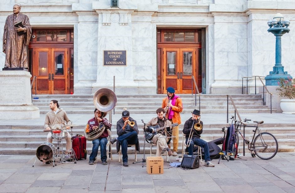 New Orleans Travel Guide Musicians and street jazz bands on Jackson Square
