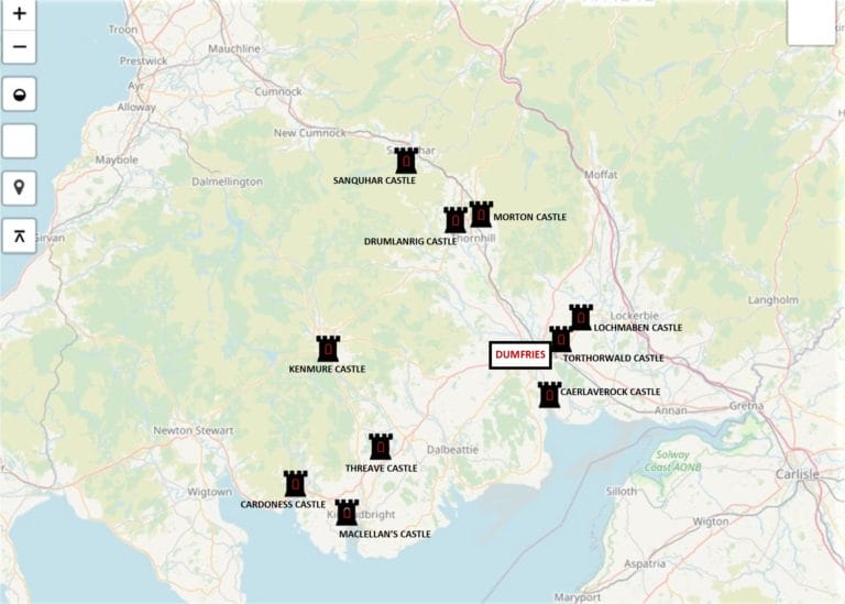 The Backpacking Housewife Map List of 10 Castles in Dumfries and Galloway Scotland