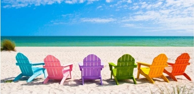 colourful chairs on a beach