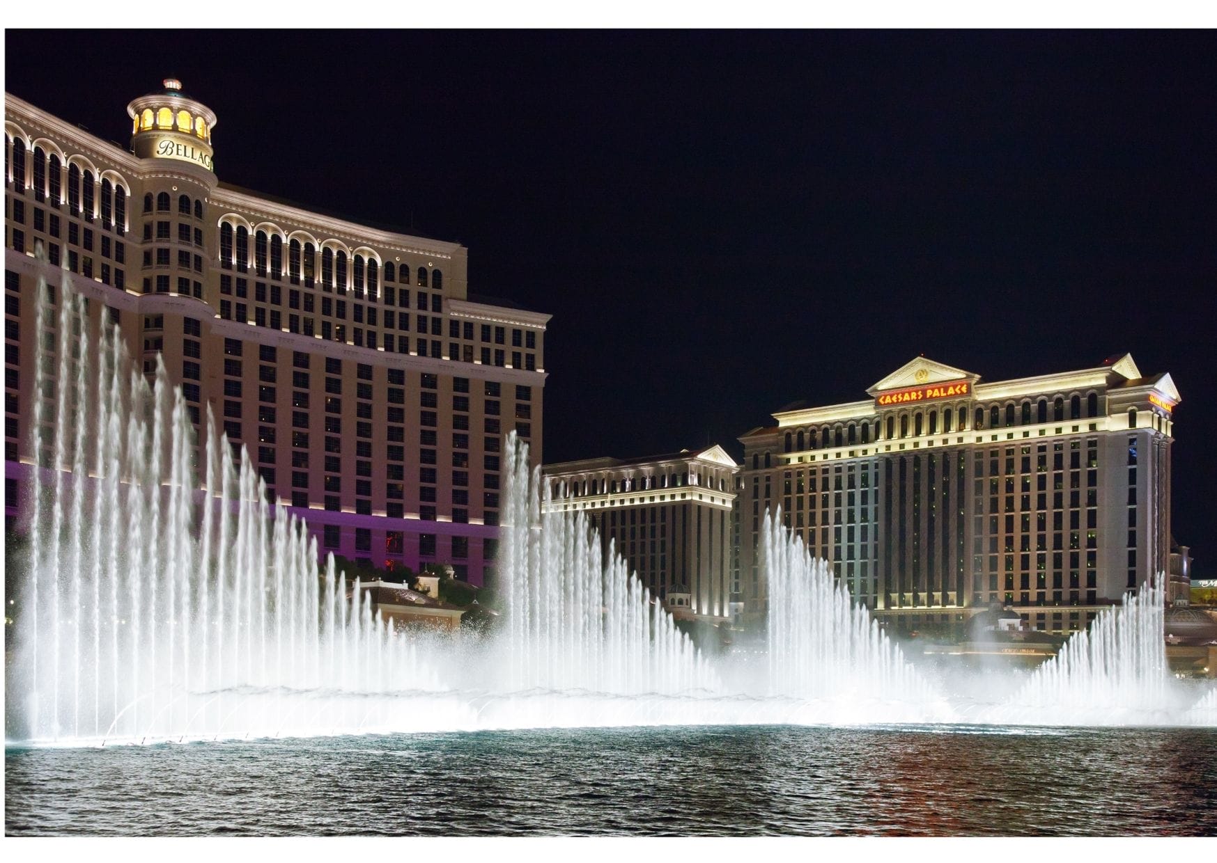 The water fountains at The Bellagio sway and swish to lights and music