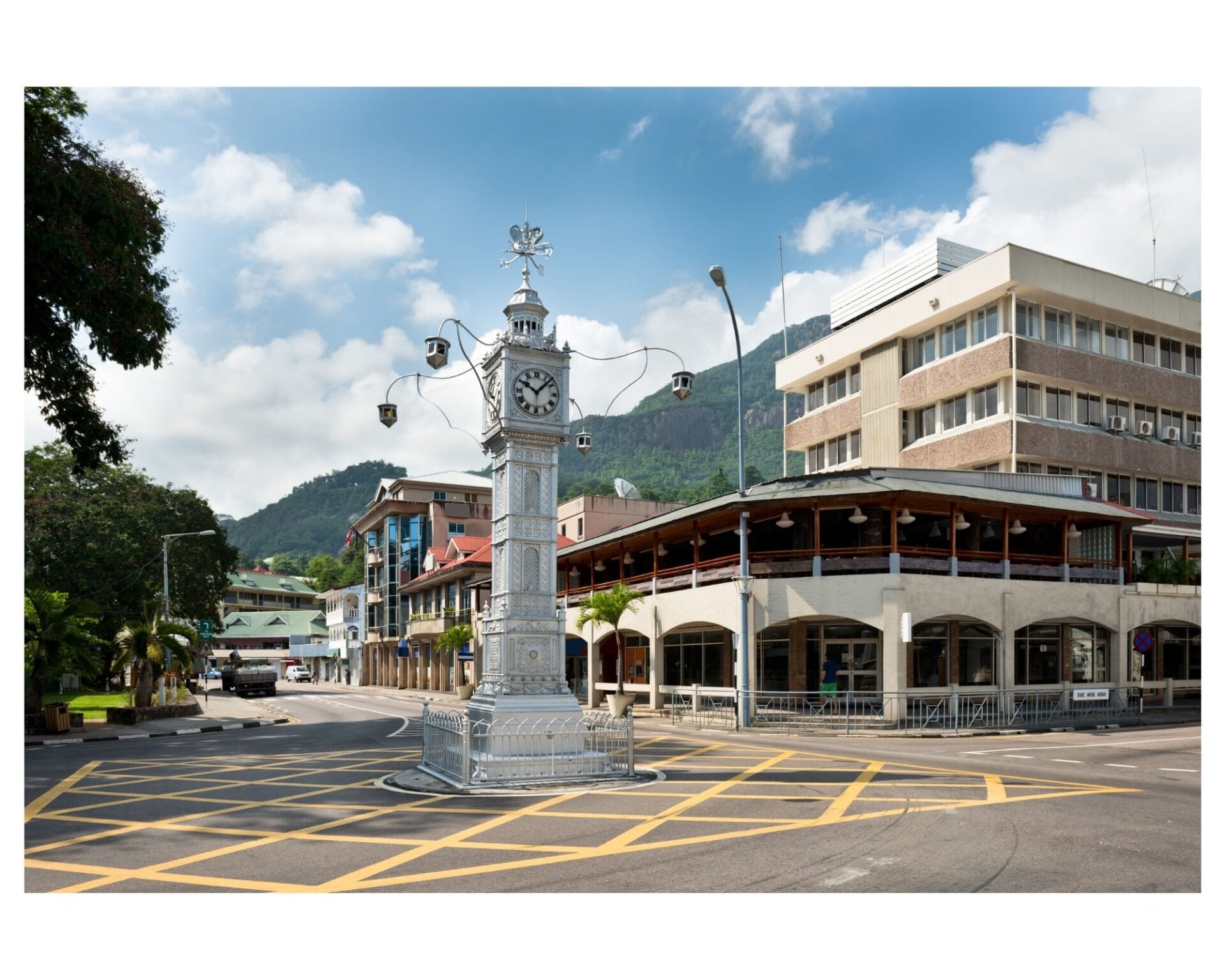 The clock tower in the Seychelles Capital of Victoria is an emblem of previous British rule 