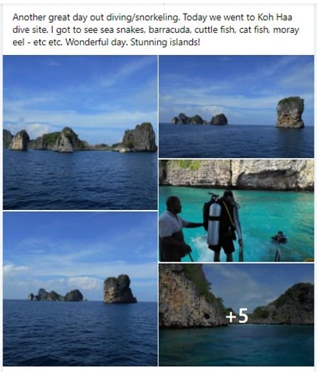 FB Screen shot 2 scuba diving Andaman Sea off Koh Lanta. The Backpacking Housewife