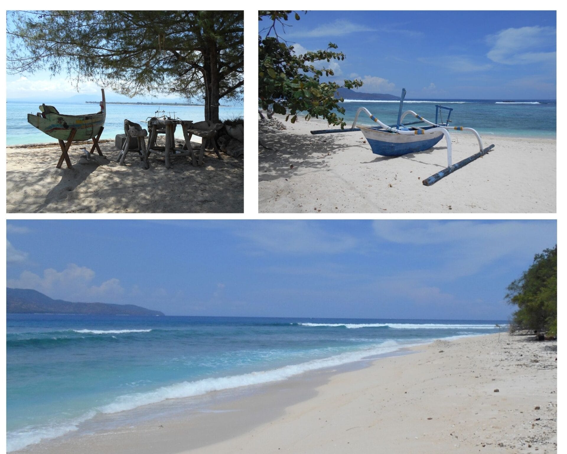 Bali to the Gili Islands. Gili Meno beaches and boats - all the blues