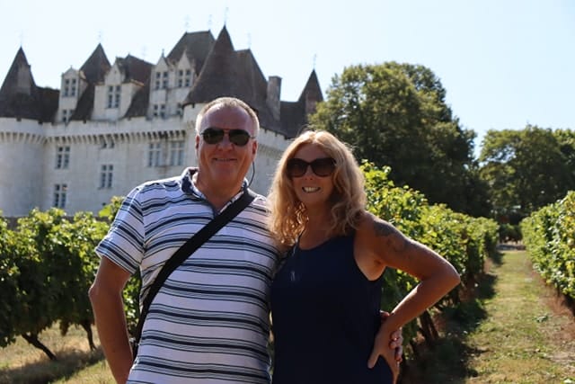 The Backpacking Housewife and Backpacking Husband in the vineyards. MY TOP 5 FAVOURITE WINE TASTING CHATEAUX IN BERGERAC FRANCE.