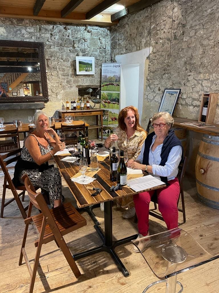 Tasting wine at Chateau Belingard with a friend and Madam Belingard