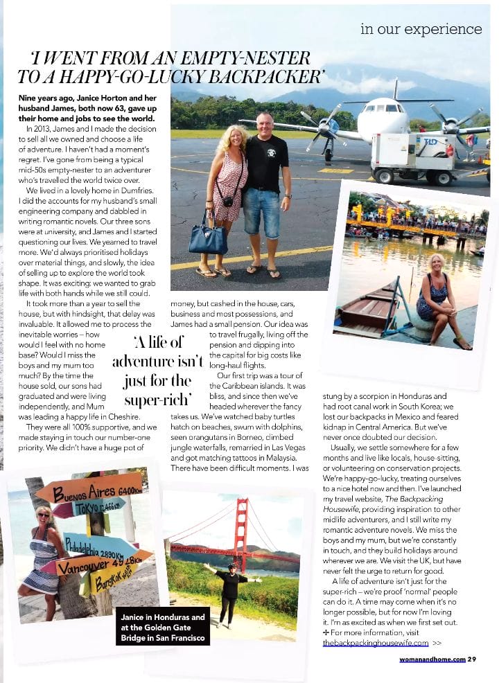 The Backpacking Housewife - Janice Horton - Woman and Home Magazine