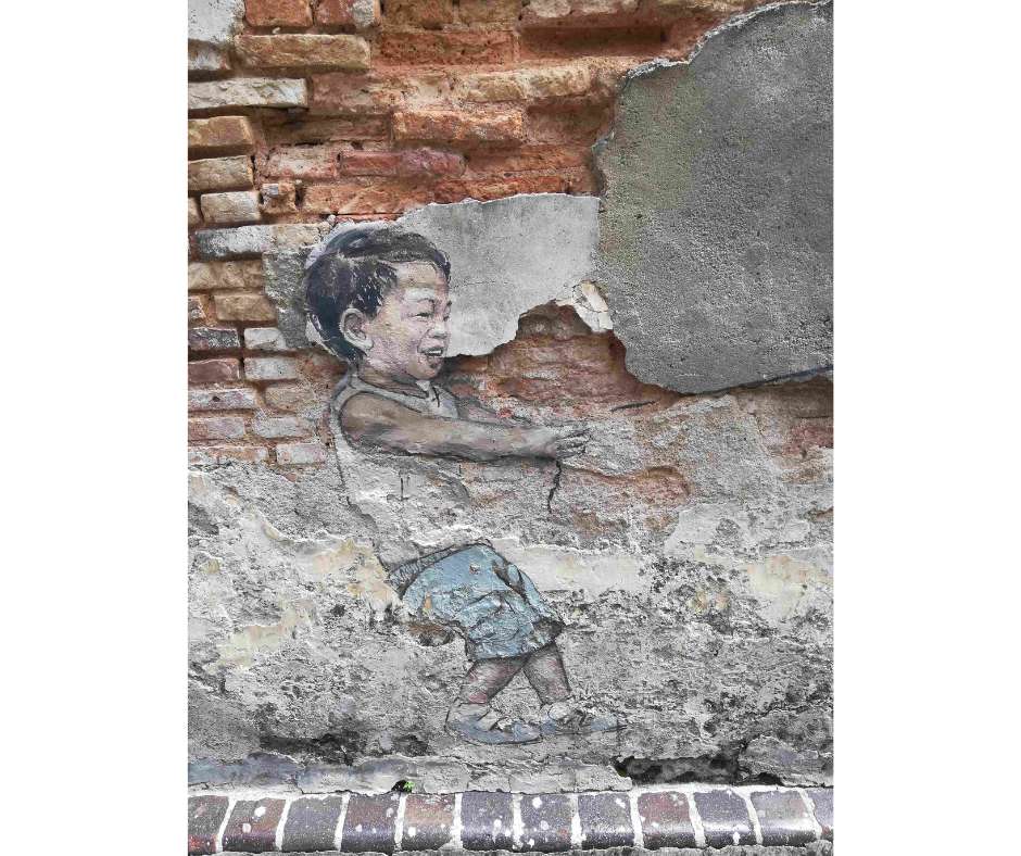 Backpacking Housewife Boy With A Pet Dinosaur by Ernest Zacharevic