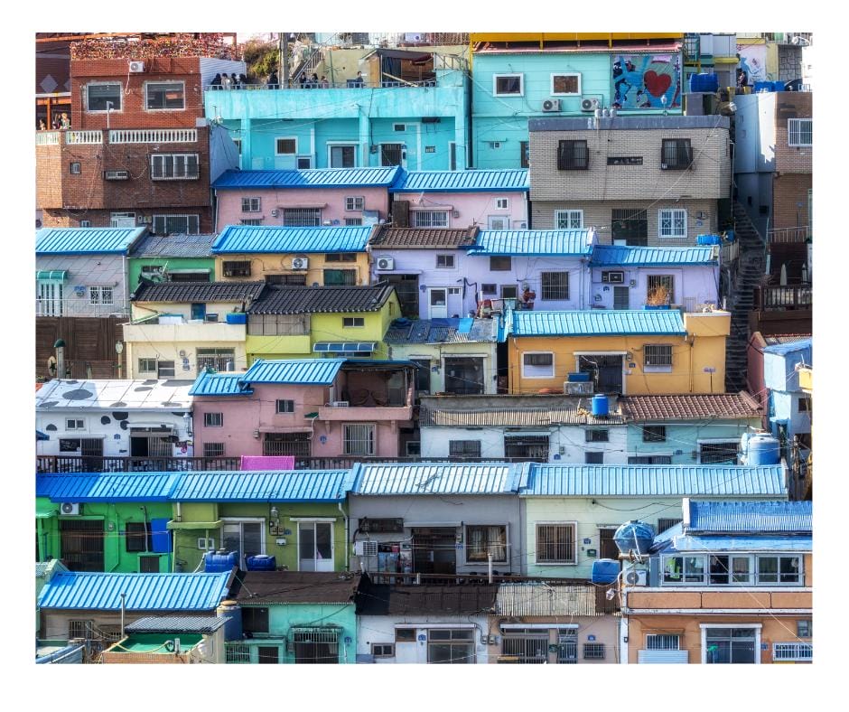 Gamcheon Culture Village is built on a steep mountainside overlooking the port city of Busan South Korea 