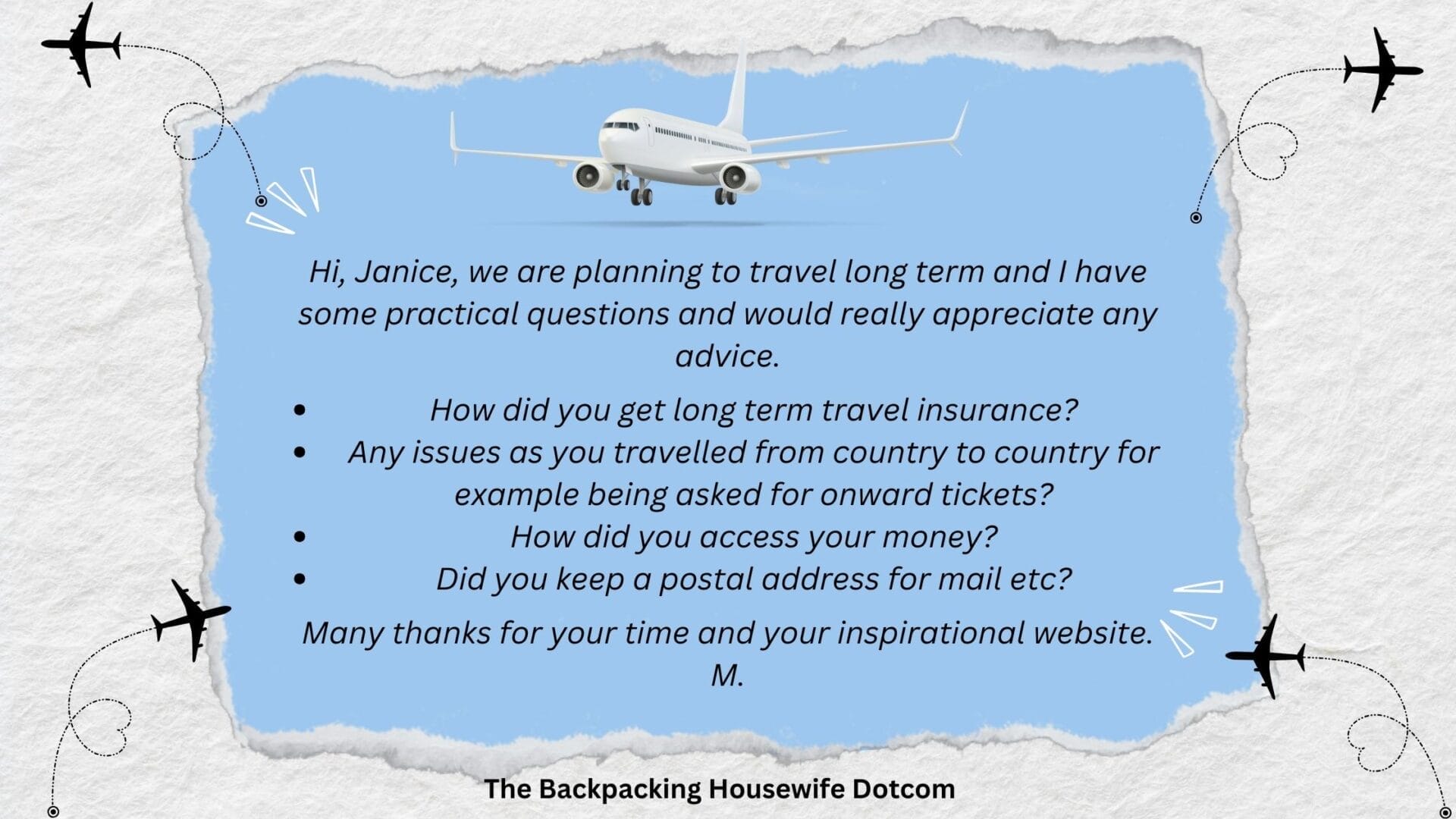 long term travel questions to The Backpacking Housewife