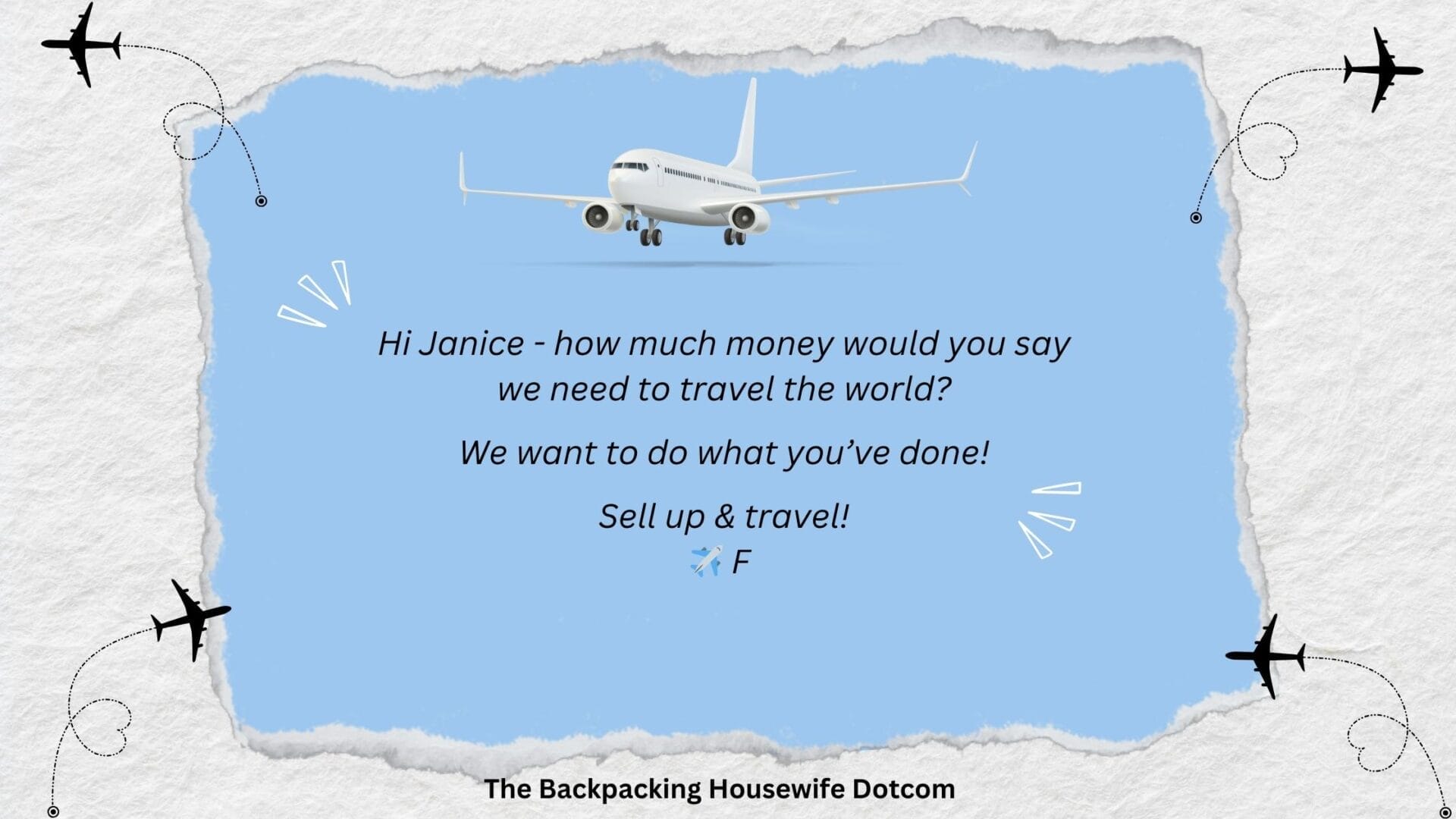 Sell up and travel message to The Backpacking Housewife