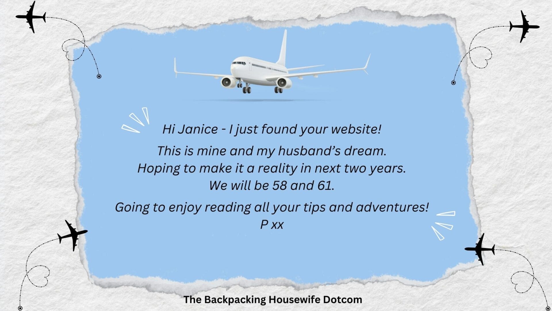 travel dream message to The Backpacking Housewife
