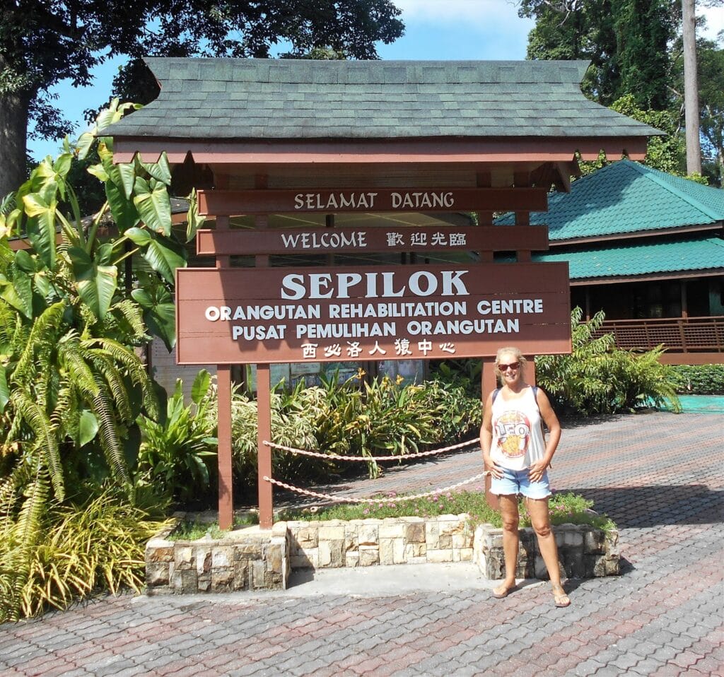 Janice Horton at Sepilok Orangutan Rehabilitation Centre. The Backpacking Housewife