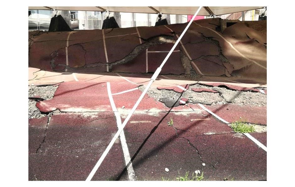 school running track the fault line has been preserved exactly as it was after the quake 