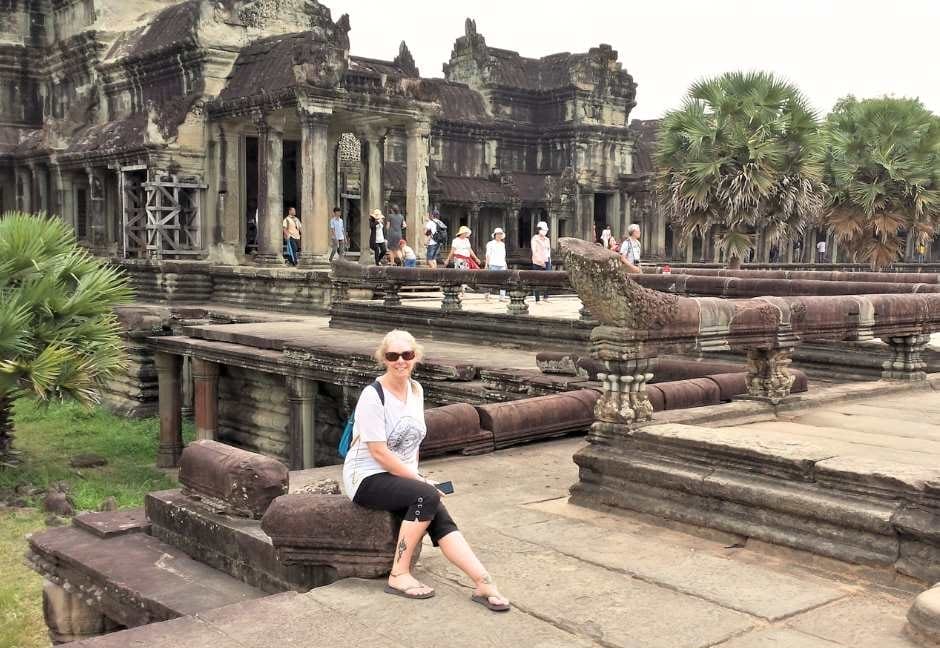 The Backpacking Housewife outside the entrance to Angkor Wat Cambodia