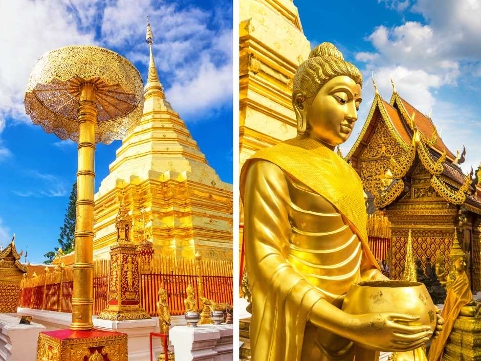 The breathtakingly stunning golden Buddha images and Chedi at Wat Phra That Doi Suthep