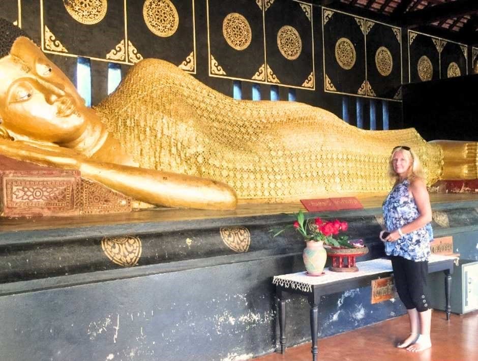 The pavilion at Wat Chedi Luang temple is home to an almost nine meter long and five centuries old Reclining Buddha. Photo by Janice Horton