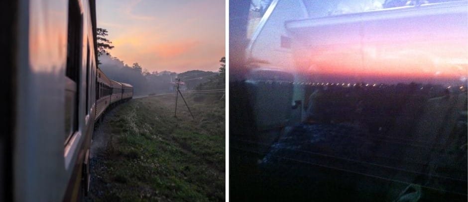 Bangkok appeared like a miracle on a blazing red and orange horizon on our journey from Chiang Mai to Bangkok by train.