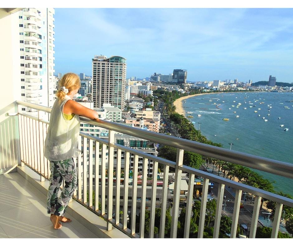 Janice Horton on the private balcony with views over the Beach