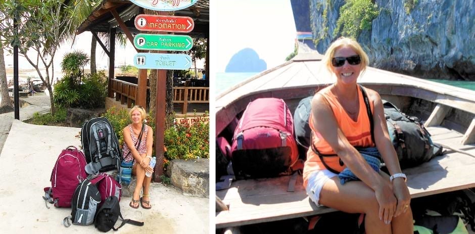 Janice Horton waiting for a Longtail boat from Krabi Town to Railay Beach