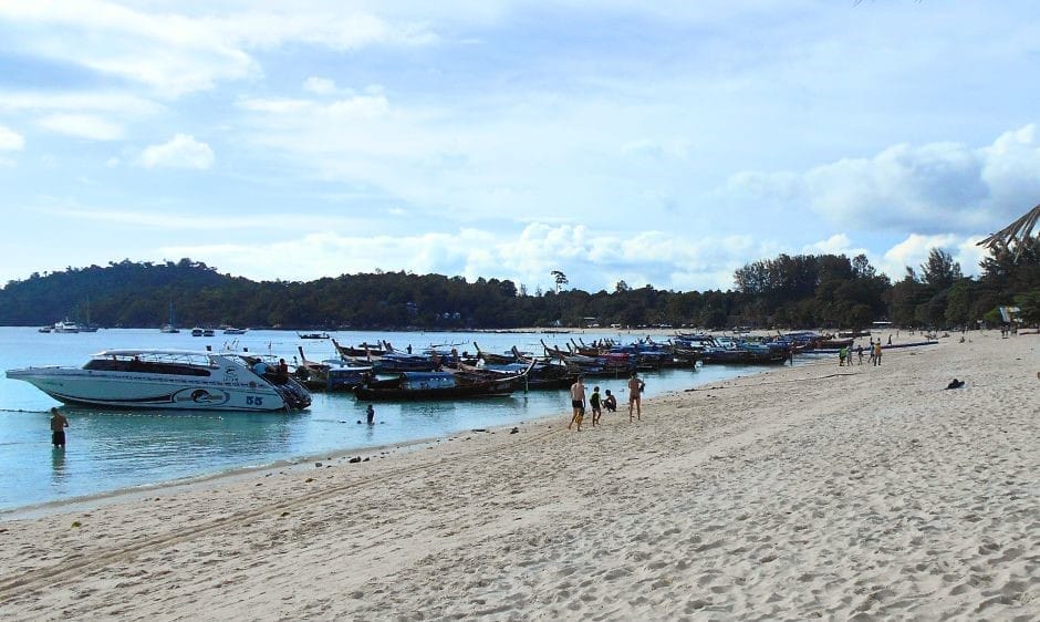 Boats on the tideline prevented access into the sea on Koh Lipe Beach. The Backpacking Housewife