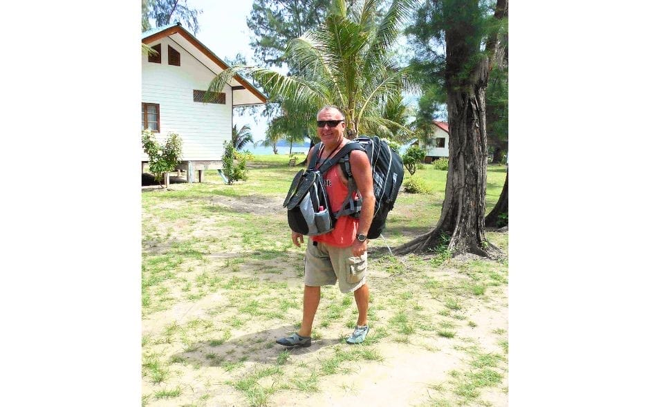 The Backpacking Husband (with dive gear!) Leaving Koh Bulon Le