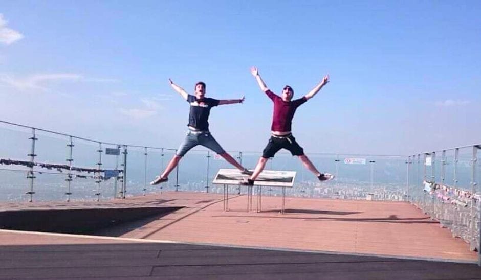 Two of my sons having fun on the observatory deck at Apsan Daegu South Korea