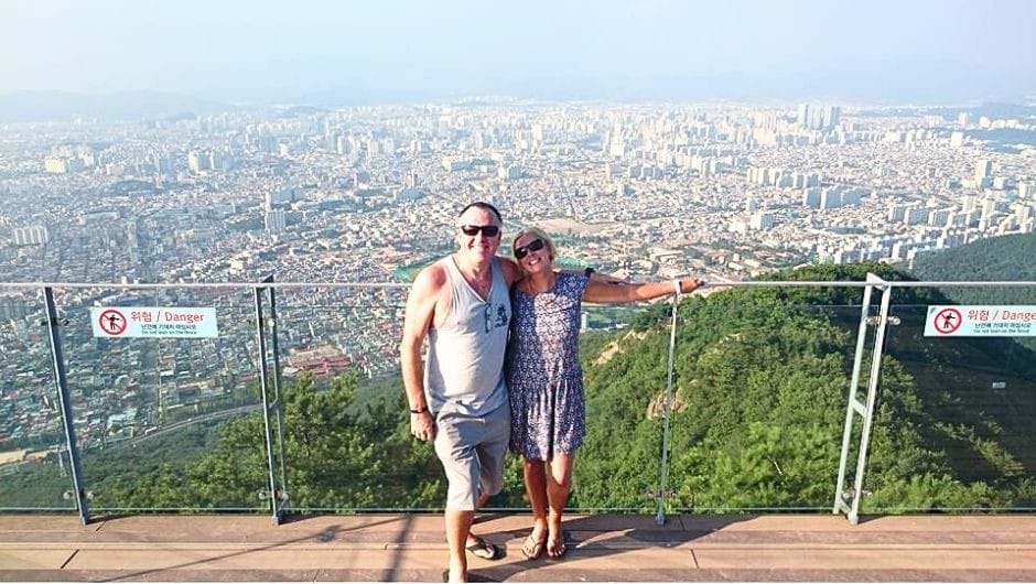 The backpacking husband and I at Apsan observatory deck