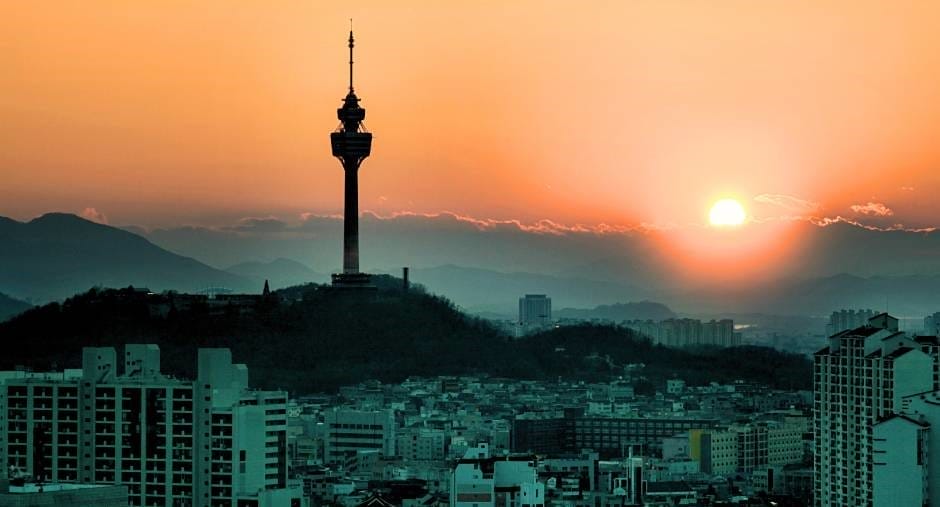Duryu Park - The iconic Daegu Tower, one of South Korea's tallest observatory structures, dominates the skyline 