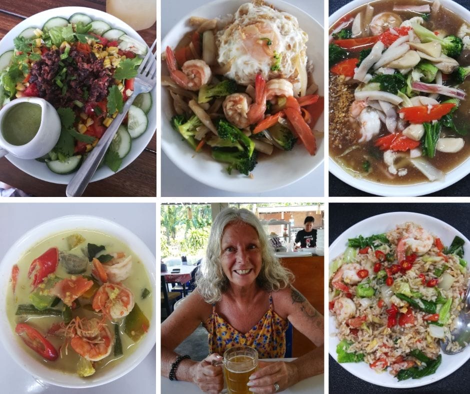 Janice Horton Enjoying Thai food in Koh Tao Thailand