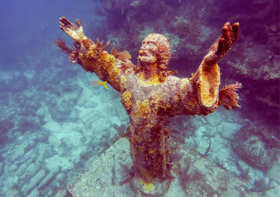 The iconic Christ of the Abyss statue is submerged 25 feet underwater