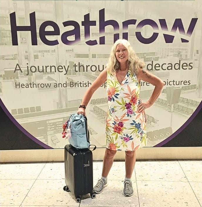 Janice Horton at Heathrow London - I believe adventure travel is particularly beneficial for the 50 plus age group