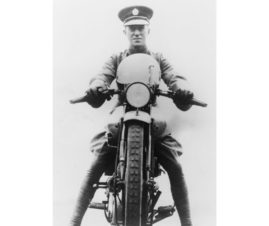 T.E. Lawrence astride his 'steel horse' the Brough Superior SS100 motorcycle owned by T.E. Lawrence, Lawrence of Arabia